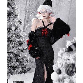 Winter Carol Black Halter Dress by Blood Supply (BSY129)