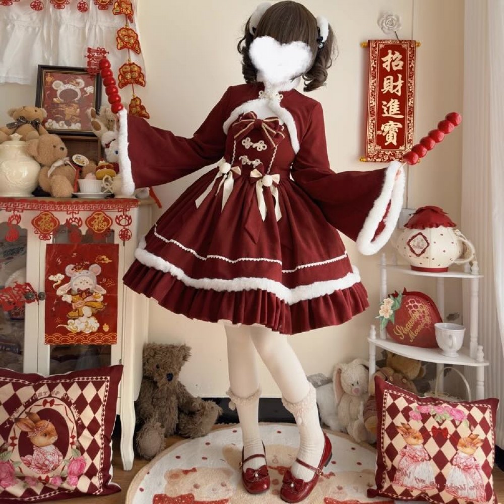 Winter New Year Qi Lolita Dress JSK + Bolero Set (KMG01)