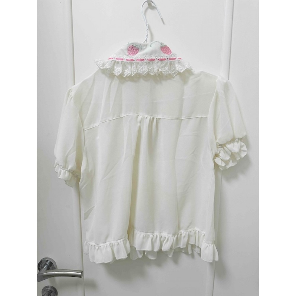 SALE! Diamond Honey Strawberries Embroidery Blouse - Size L (C86)