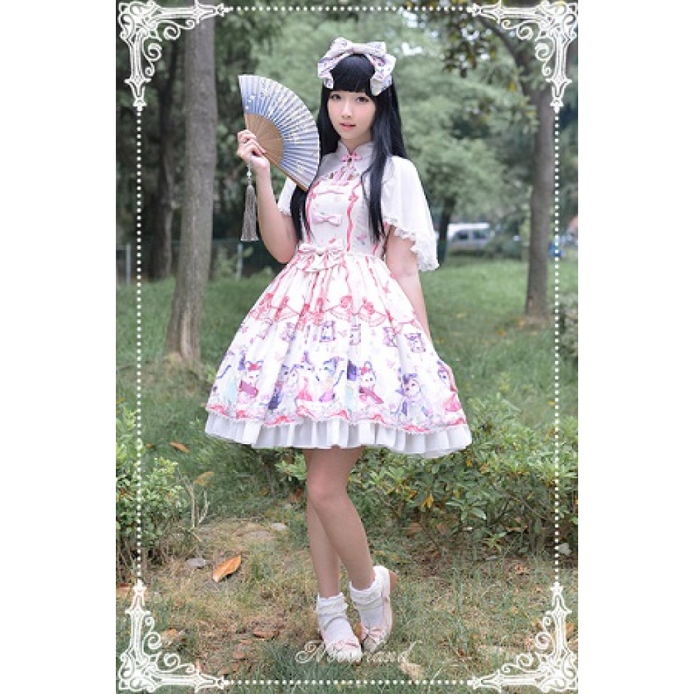 Souffle Song Chinese Walking Cat Lolita Dress JSK & Cape Set- Design 1
